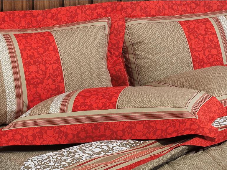 Kit: 1 Cobre-leito King + 2 Porta-travesseiros Percal 200 fios 100% Algodo - Granada Vermelho - Dui Design