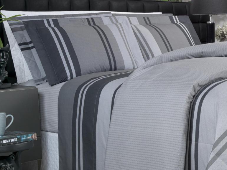 Jogo de Cama Solteiro Percal 200 fios - Gregor Cinza- Dui Design