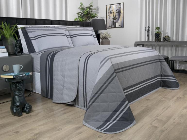 Kit: 1 Cobre-leito Solteiro + 1 Porta-travesseiro Percal 200 fios - Gregor Cinza- Dui Design