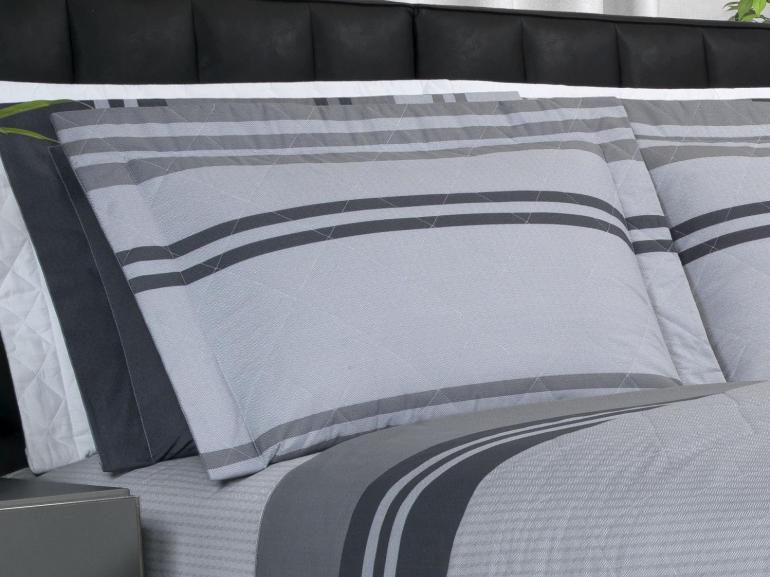 Kit: 1 Cobre-leito Solteiro + 1 Porta-travesseiro Percal 200 fios - Gregor Cinza- Dui Design