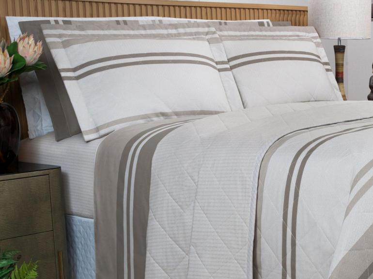 Kit: 1 Cobre-leito King + 2 Porta-travesseiros Percal 200 fios - Gregor Taupe - Dui Design