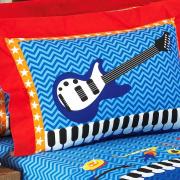 Kit: 1 Cobre-leito Casal + 2 Porta-travesseiros Percal 200 fios 100% Algodo - Guitar Azul - Dui Design