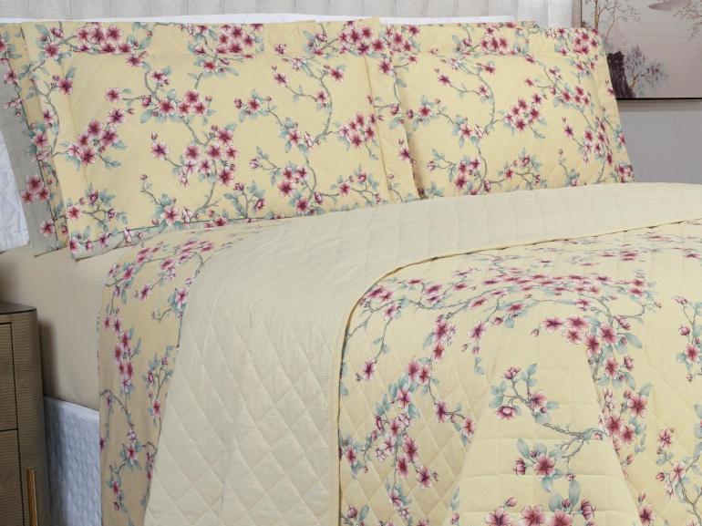 Kit: 1 Cobre-leito Queen + 2 Porta-travesseiros 150 fios - Hanami Vintage - Dui Design