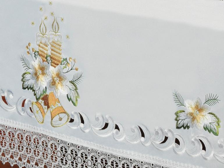Toalha de Mesa Natal com Bordado Richelieu Quadrada 4 Lugares 160x160cm - Harmonia Branco - Dui Design