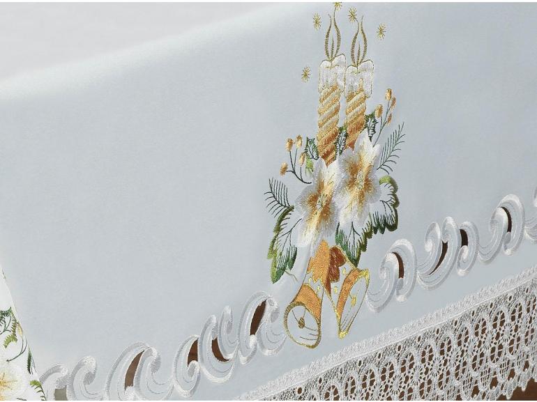 Toalha de Mesa Natal com Bordado Richelieu Retangular 8 Lugares 160x270cm - Harmonia Branco - Dui Design