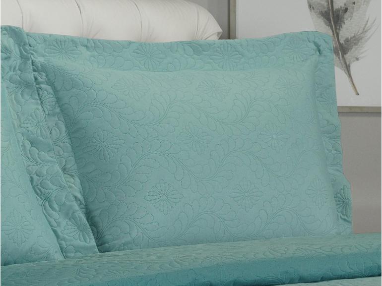 Kit: 1 Cobre-leito Casal Bouti de Microfibra Ultrasonic + 2 Porta-travesseiros - Haven Turquesa - Dui Design