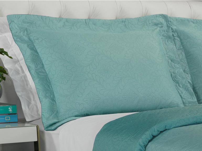 Kit: 1 Cobre-leito Casal Bouti de Microfibra Ultrasonic + 2 Porta-travesseiros - Haven Turquesa - Dui Design
