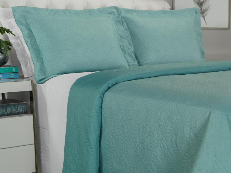 Kit: 1 Cobre-leito Casal Bouti de Microfibra Ultrasonic + 2 Porta-travesseiros - Haven Turquesa - Dui Design