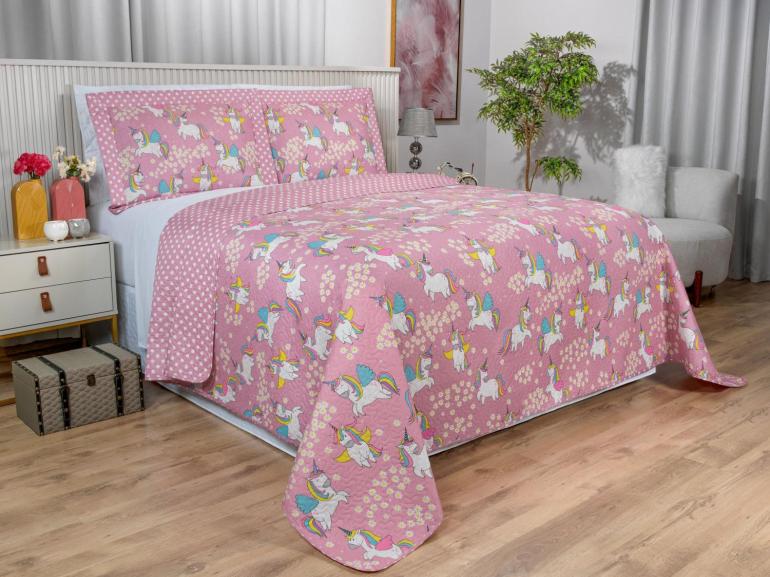 Kit: 1 Cobre-leito Solteiro Kids Bouti de Microfibra PatchWork Ultrasonic + 1 Porta-travesseiro - Hello Uni - Dui Design