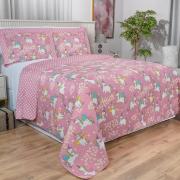 Kit: 1 Cobre-leito Solteiro Kids Bouti de Microfibra PatchWork Ultrasonic + 1 Porta-travesseiro - Hello Uni - Dui Design