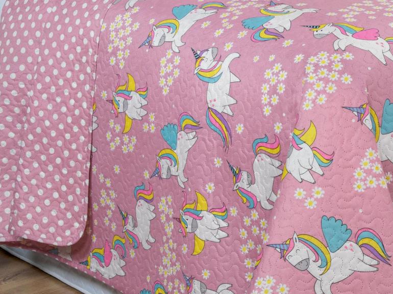 Kit: 1 Cobre-leito Solteiro Kids Bouti de Microfibra PatchWork Ultrasonic + 1 Porta-travesseiro - Hello Uni - Dui Design