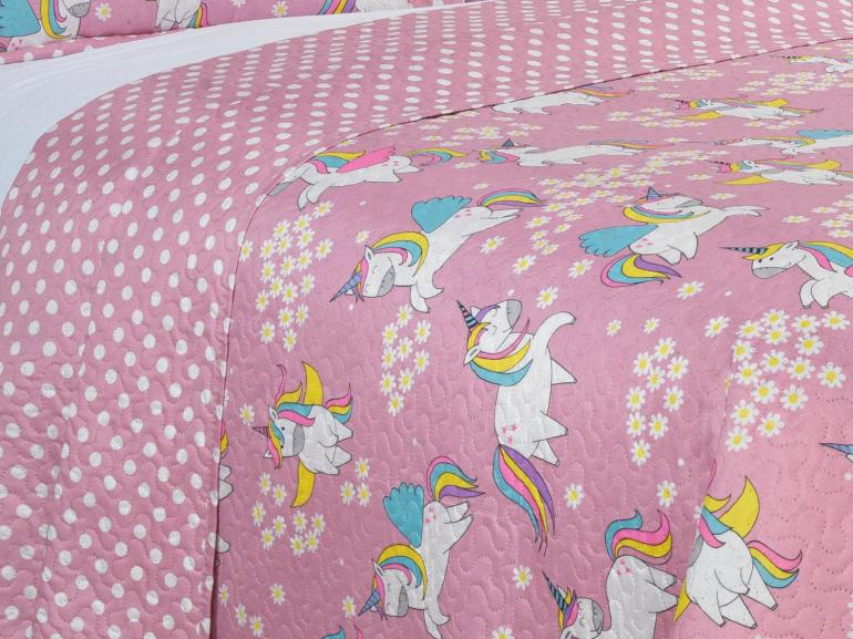 Kit: 1 Cobre-leito Solteiro Kids Bouti de Microfibra PatchWork Ultrasonic + 1 Porta-travesseiro - Hello Uni - Dui Design