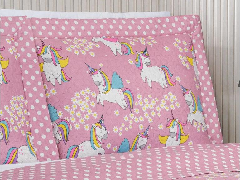 Kit: 1 Cobre-leito Solteiro Kids Bouti de Microfibra PatchWork Ultrasonic + 1 Porta-travesseiro - Hello Uni - Dui Design