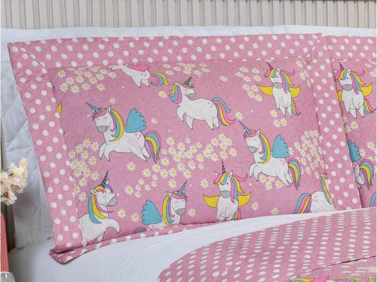 Kit: 1 Cobre-leito Solteiro Kids Bouti de Microfibra PatchWork Ultrasonic + 1 Porta-travesseiro - Hello Uni - Dui Design