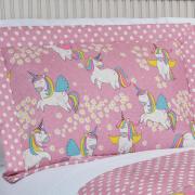 Kit: 1 Cobre-leito Solteiro Kids Bouti de Microfibra PatchWork Ultrasonic + 1 Porta-travesseiro - Hello Uni - Dui Design