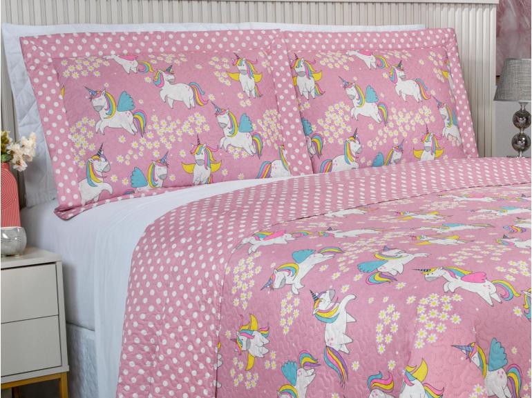 Kit: 1 Cobre-leito Solteiro Kids Bouti de Microfibra PatchWork Ultrasonic + 1 Porta-travesseiro - Hello Uni - Dui Design