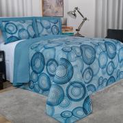 Kit: 1 Cobre-leito Casal Bouti de Microfibra Ultrasonic Estampada + 2 Porta-travesseiros - Hogan Azul Indigo - Dui Design