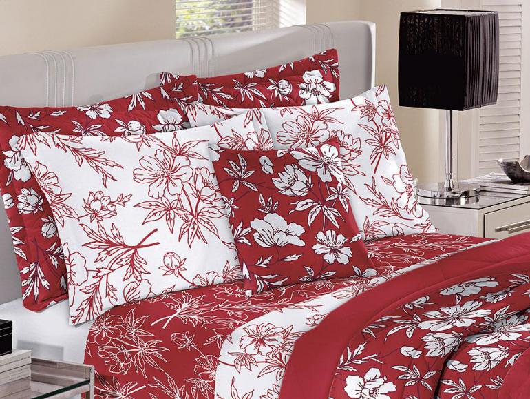Edredom Solteiro 150 Fios 100% Algodo - Illume Vermelho - Santista