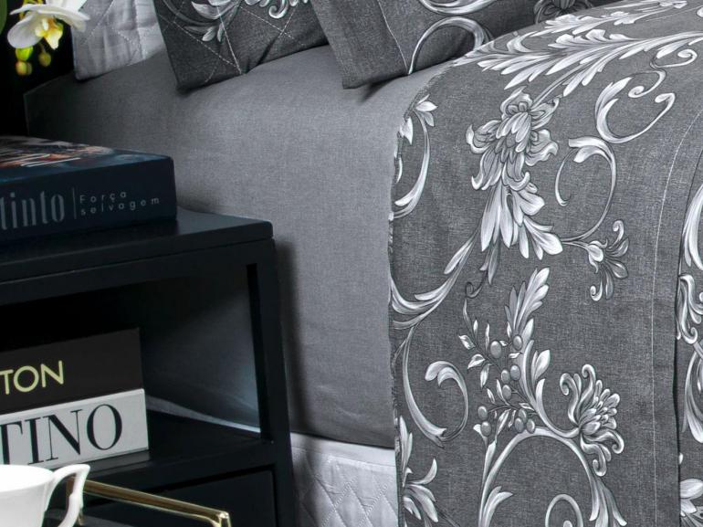 Jogo de Cama Queen Percal 180 fios - Imperiale Cinza - Dui Design