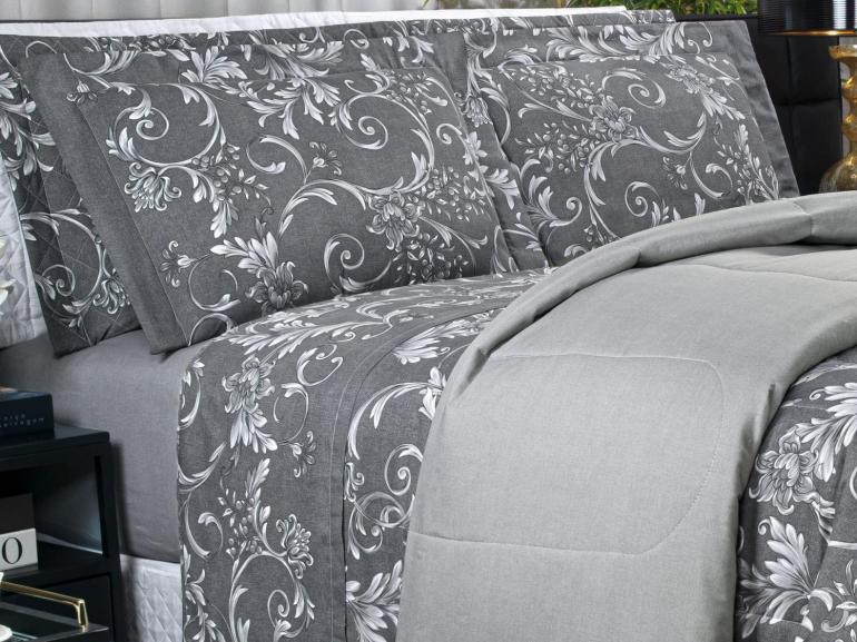 Jogo de Cama Queen Percal 180 fios - Imperiale Cinza - Dui Design