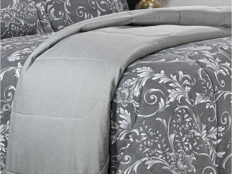 Enxoval King com Edredom 5 peas Percal 180 fios - Imperiale Cinza - Dui Design