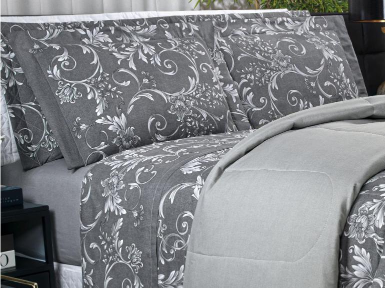 Enxoval King com Edredom 5 peas Percal 180 fios - Imperiale Cinza - Dui Design