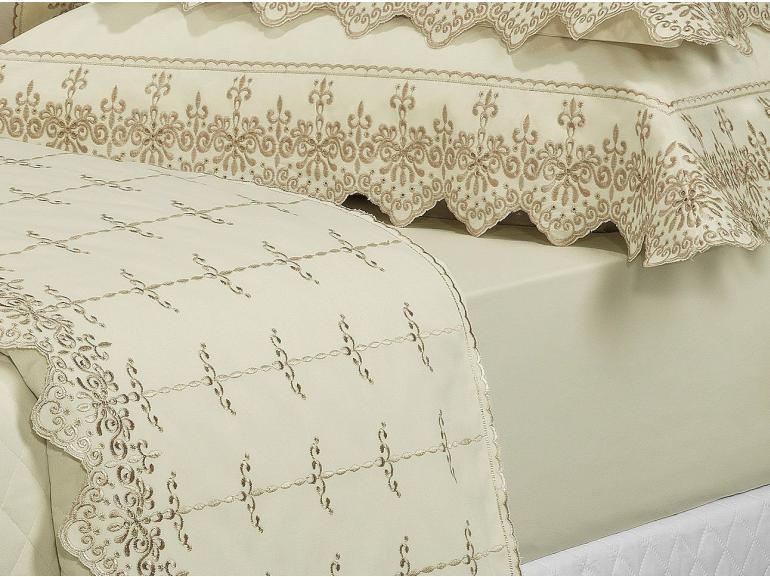 Jogo de Cama Solteiro Percal 200 fios com Bordado Inglês - Imperialle Marfim e Camurça - Dui Design