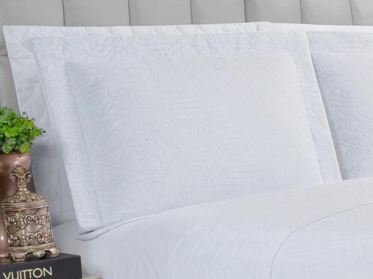 Kit: 1 Cobre-leito Casal Bouti de Microfibra Ultrasonic + 2 Porta-travesseiros - Imperio Branco - Dui Design