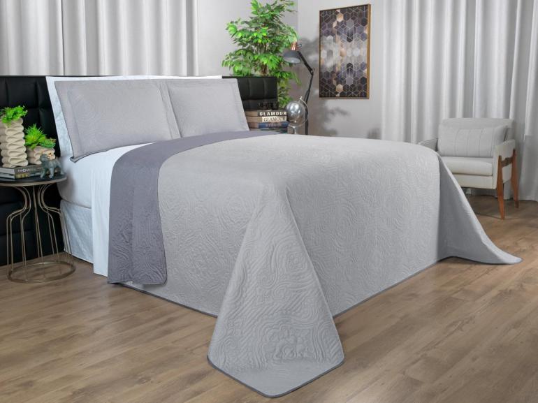 Kit: 1 Cobre-leito King Bouti de Microfibra Ultrasonic + 2 Porta-travesseiros - Império Cinza - Dui Design