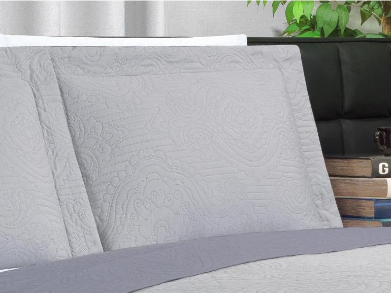 Kit: 1 Cobre-leito King Bouti de Microfibra Ultrasonic + 2 Porta-travesseiros - Império Cinza - Dui Design