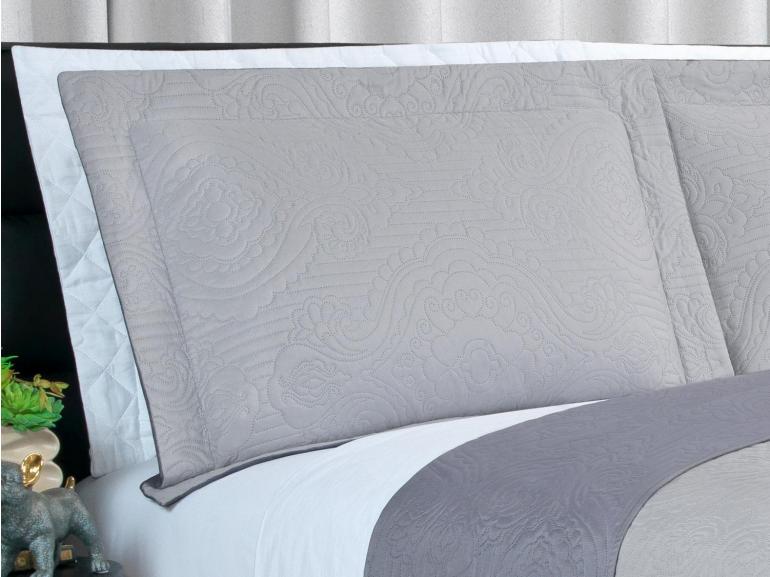 Kit: 1 Cobre-leito King Bouti de Microfibra Ultrasonic + 2 Porta-travesseiros - Império Cinza - Dui Design