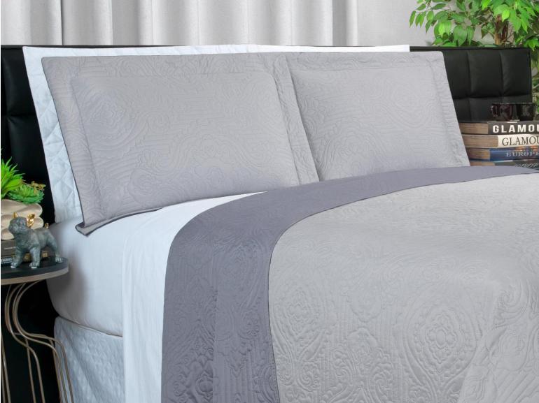 Kit: 1 Cobre-leito King Bouti de Microfibra Ultrasonic + 2 Porta-travesseiros - Império Cinza - Dui Design
