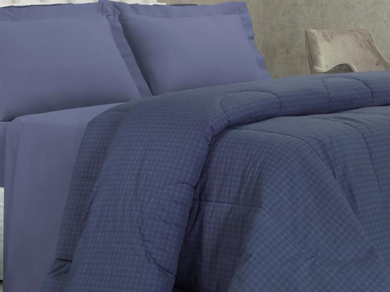 Edredom Queen Percal 200 fios - Ipsum Xadrez Indigo - Dui Design