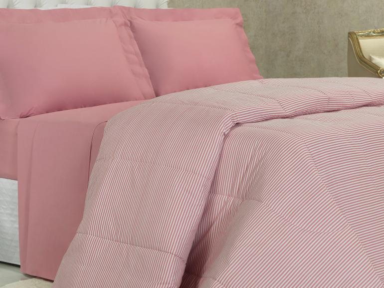 Edredom King Percal 200 fios - Ipsum Listras Rosa Velho - Dui Design
