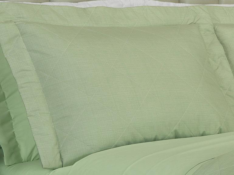 Kit: 1 Cobre-leito Solteiro + 1 Porta-travesseiro Percal 200 fios - Ipsum Verde Celadon - Dui Design