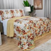 Kit: 1 Cobre-leito King Bouti de Microfibra Ultrasonic Estampada + 2 Porta-travesseiros - Isadora Gold - Dui Design