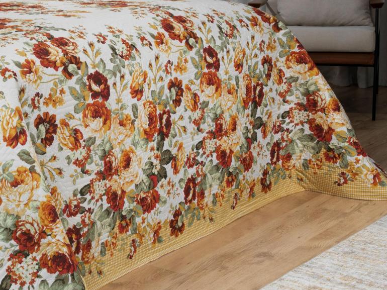 Kit: 1 Cobre-leito King Bouti de Microfibra Ultrasonic Estampada + 2 Porta-travesseiros - Isadora Gold - Dui Design