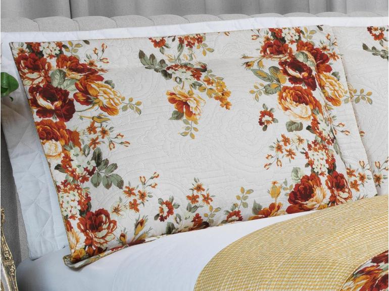 Kit: 1 Cobre-leito King Bouti de Microfibra Ultrasonic Estampada + 2 Porta-travesseiros - Isadora Gold - Dui Design