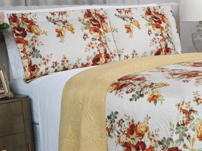 Kit: 1 Cobre-leito King Bouti de Microfibra Ultrasonic Estampada + 2 Porta-travesseiros - Isadora Gold - Dui Design