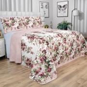 Kit: 1 Cobre-leito King Bouti de Microfibra Ultrasonic Estampada + 2 Porta-travesseiros - Isadora Rosa Velho - Dui Design