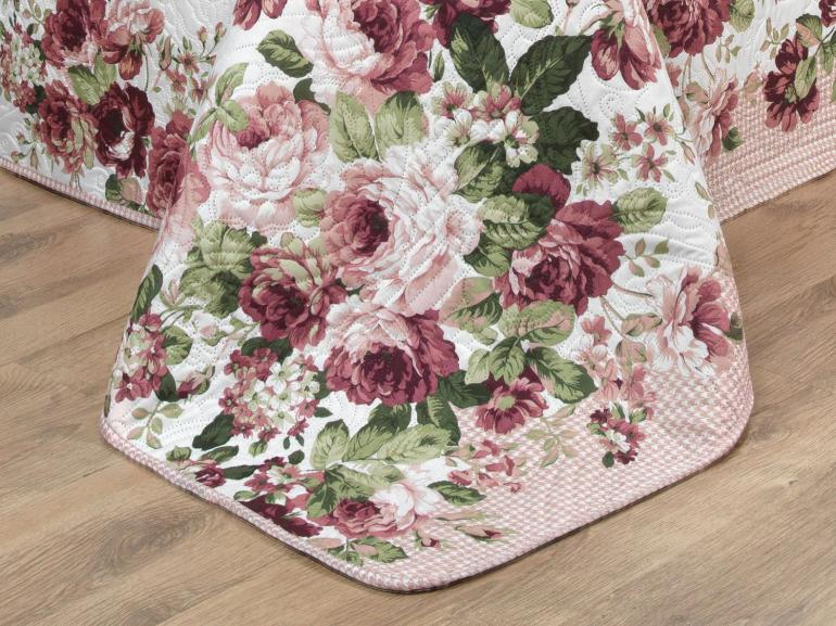 Kit: 1 Cobre-leito King Bouti de Microfibra Ultrasonic Estampada + 2 Porta-travesseiros - Isadora Rosa Velho - Dui Design