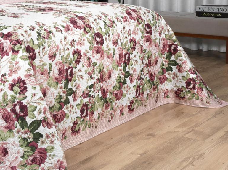 Kit: 1 Cobre-leito King Bouti de Microfibra Ultrasonic Estampada + 2 Porta-travesseiros - Isadora Rosa Velho - Dui Design