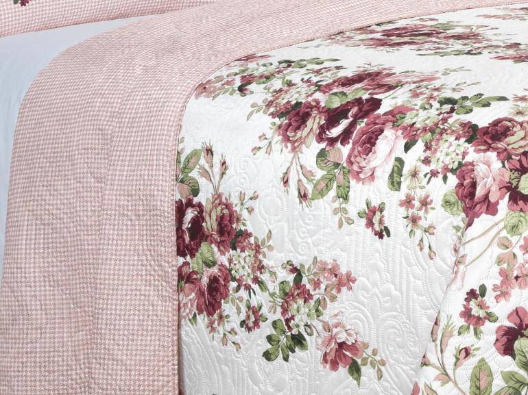 Kit: 1 Cobre-leito King Bouti de Microfibra Ultrasonic Estampada + 2 Porta-travesseiros - Isadora Rosa Velho - Dui Design