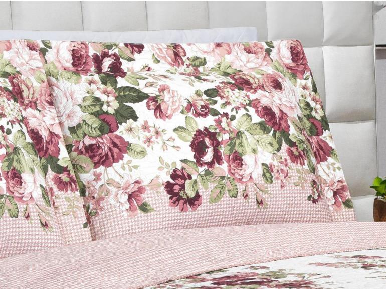 Kit: 1 Cobre-leito King Bouti de Microfibra Ultrasonic Estampada + 2 Porta-travesseiros - Isadora Rosa Velho - Dui Design