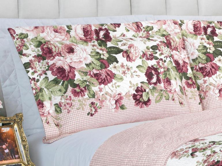 Kit: 1 Cobre-leito King Bouti de Microfibra Ultrasonic Estampada + 2 Porta-travesseiros - Isadora Rosa Velho - Dui Design