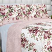 Kit: 1 Cobre-leito King Bouti de Microfibra Ultrasonic Estampada + 2 Porta-travesseiros - Isadora Rosa Velho - Dui Design