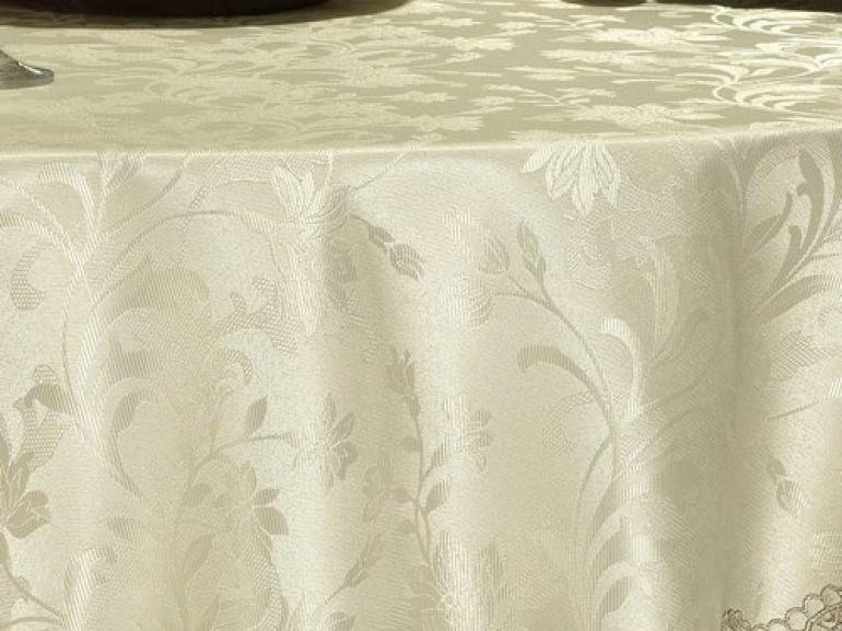 Toalha de Mesa com Bordado Guipir Fcil de Limpar Redonda 180cm - Isadore Bege - Dui Design
