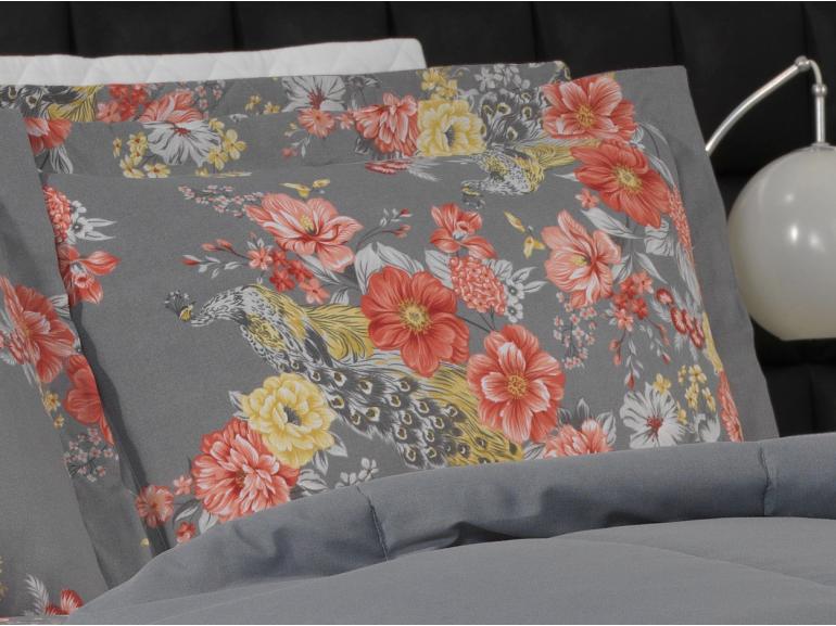 Jogo de Cama King Percal 180 fios - Jackie Cinza - Dui Design