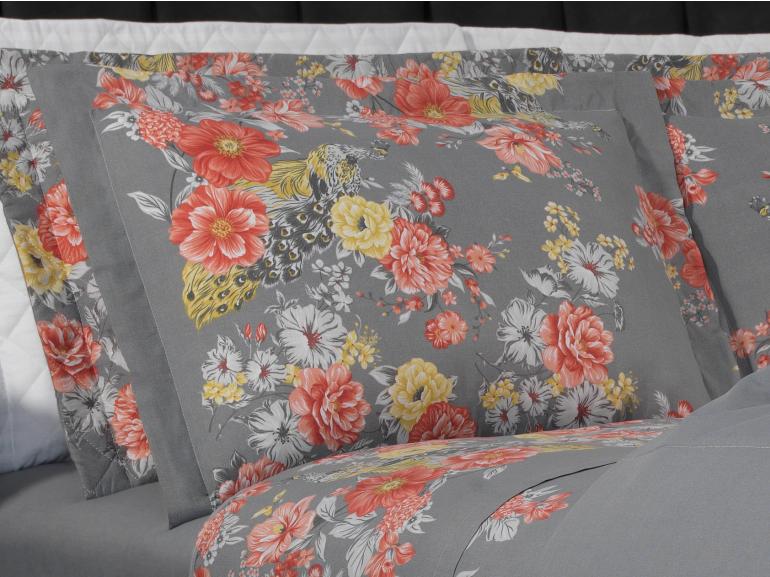 Jogo de Cama King Percal 180 fios - Jackie Cinza - Dui Design