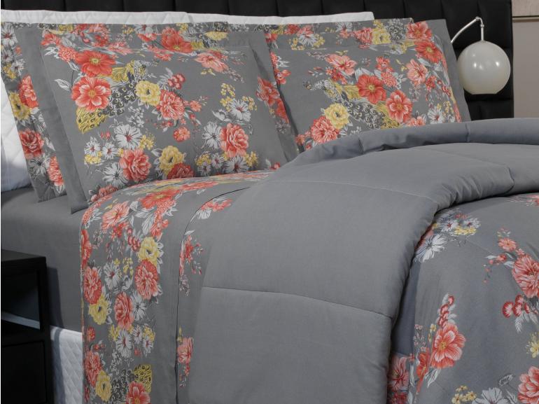 Jogo de Cama King Percal 180 fios - Jackie Cinza - Dui Design